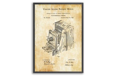 VİNTAGE CAMERA PATTENT ÇERÇEVELİ PANO SET, 50X70