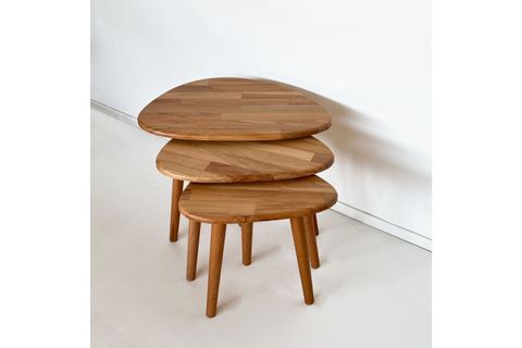 DOĞAL MASİF AHŞAP DAMLA SEHPA SETİ, ÜÇLÜ, KAYIN