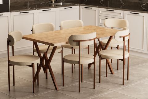 TREND MUTFAK MASA TAKIMI, ÇAM MASA KREM SANDALYE, 80X150