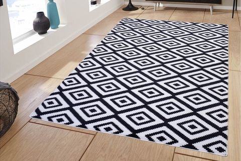 YIKANABİLİR SİYAH BEYAZ KARE HALI 200X400