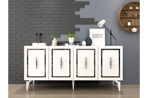 VANNESSA LAZER DESENLİ PLEKSİLİ KONSOL, BEYAZ GÜMÜŞ