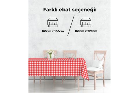 KARELİ PAMUKLU MASA ÖRTÜSÜ, KIRMIZI 160X160 CM