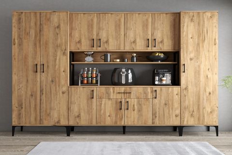TANMOB MELİS MDL0702 ALT ÜST ÜÇ KAPILI ÇOK AMAÇLI DOLAP, 8 KAPAKLI ÇEKMECELİ RAFLI, ÇAM