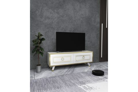 ARNETTİ SONA  TV ÜNİTESİ, BEYAZ GOLD BANT 120 CM