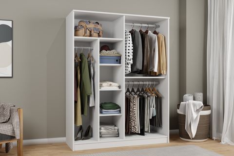 KARDELEN MAT BEYAZ ELBİSE DOLABI, 4 KAPAKLI, 5 RAFLI, 140 CM
