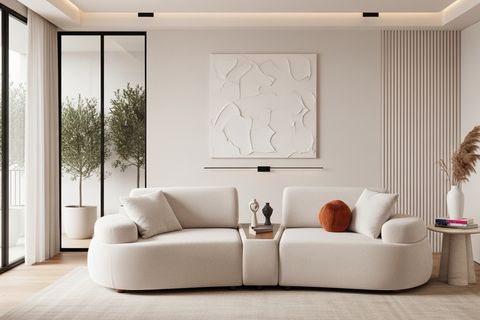 RİVA ÜÇLÜ KOLTUK, SEHPA MODÜLLÜ, KREM