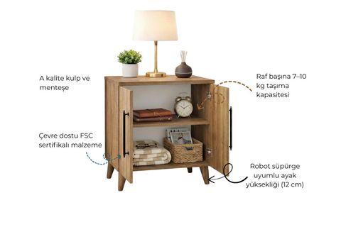 LUMEN RAFLI KLASİK KOMODİN, ATLANTİK ÇAM, 2 KAPAKLI