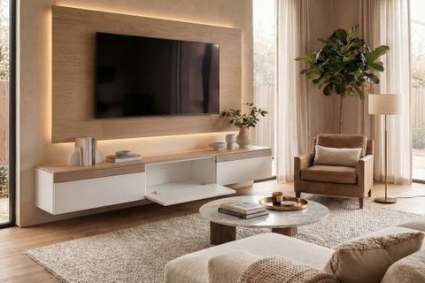 PURELINE LEDLİ DUVAR TV ÜNİTESİ,  MEŞE BEYAZ,  160 CM