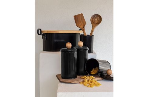 THE MİA STRİPE AHŞAP KAPAKLI EKMEK SAKLAMA KUTUSU SİYAH 40X22X18 CM
