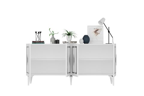 VANNESSA LAZER DESENLİ PLEKSİLİ KONSOL, BEYAZ GÜMÜŞ