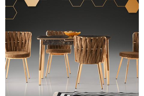 MİNTHOME NOMA DÖRT KİŞİLİK GOLD MUTFAK MASASI SİYAH TAŞ