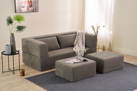 PİRGOS YATAKLI 2 PUFLU FULL SÜNGER KANEPE, GRİ