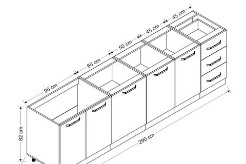 MİNAR 290 CM MUTFAK DOLABI BEYAZ DORE 290-D1-ALT MODÜL