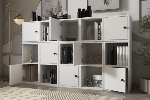 LEKSA MODÜLER KAPAKLI RAFLI KİTAPLIK 160 CM BEYAZ KTP-1150-Ç