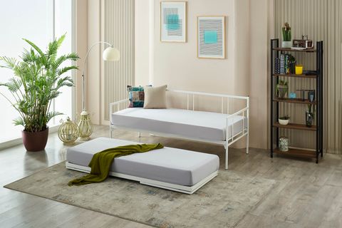 FORTE YAVRULU DAYBED METAL KARYOLA+YATAK SETİ, BEYAZ, 90X190