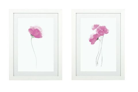 İKİLİ WATERCOLOR PİNK BEYAZ ÇERÇEVELİ TABLO SETİ