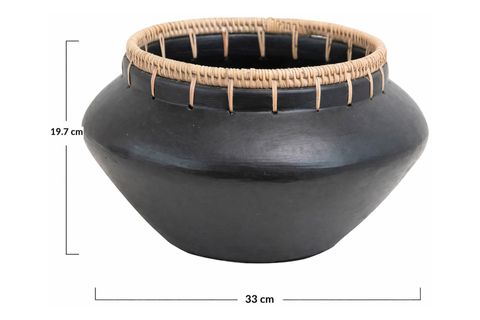 SİYAH RATTAN DİKİŞLİ EL YAPIMI VAZO MİNİMALİST