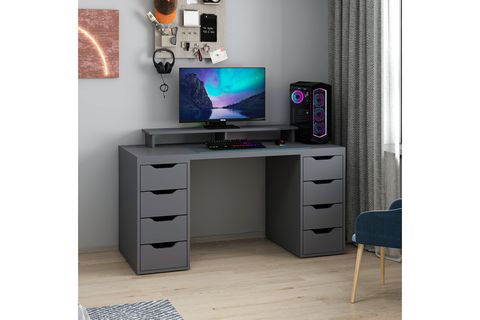 ALEN ÇALIŞMA MASASI, ANTRASİT, 8 ÇEKMECELİ, 150 CM