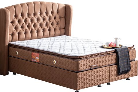 NİCE BAZA BAŞLIK VE REAL PEDLİ YATAK SETİ, AÇIK KAHVERENGİ, 150X200