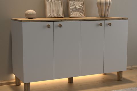 NORA BOHEM LEDLİ KAHVE KÖŞESİ DOLABI KONSOL, 4 KAPAKLI, 120 CM