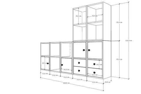 LEKSA 4 KAPAKLI ÇEKMECELİ KİTAPLIK 165 CM BEYAZ KTP-1436-Ç