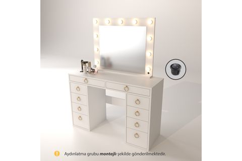 PARİNA LED IŞIKLI AYNALI MAKYAJ MASASI, BEYAZ