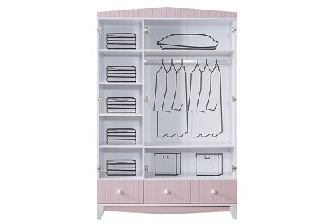 FETHİYE ÇEKMECELİ DOLAP, PEMBE, 3 KAPAKLI