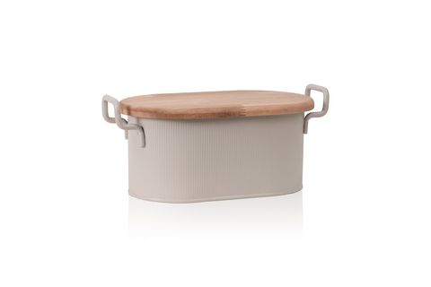 THE MİA STRİPE AHŞAP KAPAKLI EKMEK SAKLAMA KUTUSU BEJ 40X22X18 CM