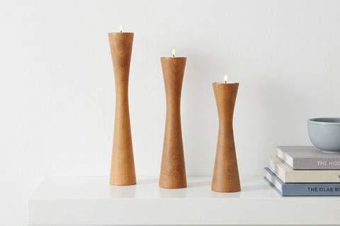 DİVAN KAYIN AHŞAP ÜÇLÜ ŞAMDAN SETİ, KOYU CEVİZ,  15-20-25 CM