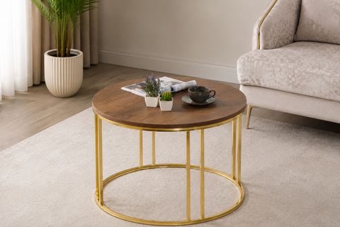 NOREL C ORTA SEHPA KOYU CEVİZ SUNTALAM GOLD METAL AYAK