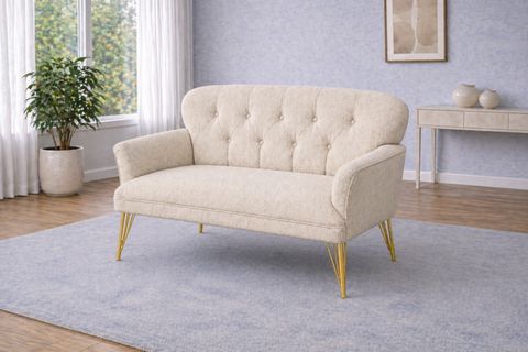 PUFY KOLLU İKİLİ KOLTUK, KREM, METAL GOLD AYAK