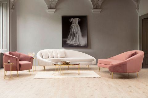 ESES SAĞ KOLLU ÜÇLÜ KOLTUK, PEMBE
