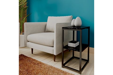 LİNA METAL AYAKLI AHŞAP RAFLI YAN SEHPA, SİYAH