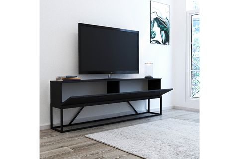 VANDA METAL AYAKLI TV SEHPASI, WOOD SİYAH, 2 KAPAKLI