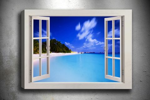 BEYAZ PENCERE DENİZ MANZARA DEKORATİF KANVAS TABLO, 70X100