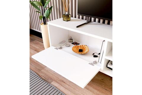 LENA KİTAPLIK BÖLÜMLÜ TV SEHPASI, BEYAZ, 140 CM