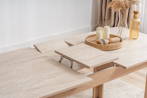 HAVEN AÇILIR YEMEK MASASI, MEŞE TRAVERTEN, 86X190