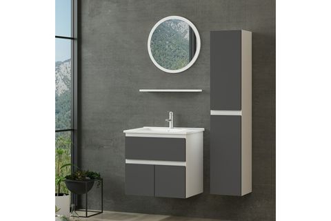 NİKA BANYO DOLABI 65CM AS2K1Ç 1YA1R ETJ BOY BEYAZ ANTRASİT