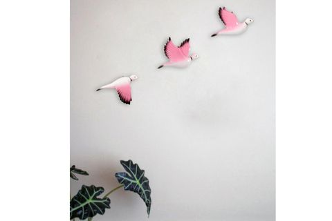 GÜVERCİN ÜÇLÜ DUVAR SÜSÜ, PEMBE