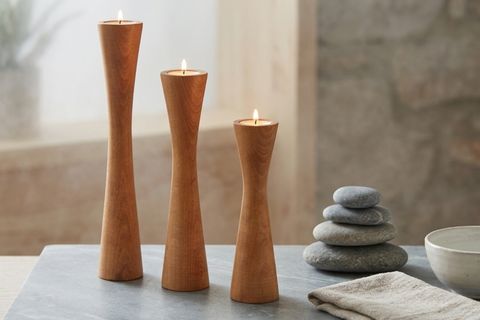 DİVAN KAYIN AHŞAP ÜÇLÜ ŞAMDAN SETİ, AÇIK RENK,  15-20-25 CM