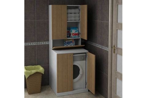 PALMİRO ÇAMAŞIR MAKİNASI DOLABI SET BEYAZ-TEAK