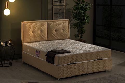 VECTRA BAZA BAŞLIK VE DELÜX YATAK SETİ, BEJ, 160X200