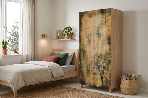 STİL 2 KAPAKLI GARDIROP, AĞAÇ DESENLİ