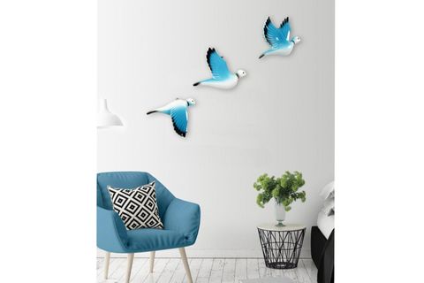 GÜVERCİN ÜÇLÜ DUVAR SÜSÜ, TURKUAZ