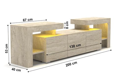 YAGMUR LEDLİ TV ÜNİTESİ, AÇIK KAHVERENGİ, 200 CM