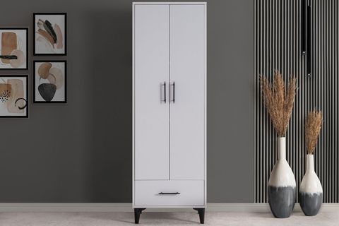 BLESK ÇEKMECELİ RAFLI GARDIROP, BEYAZ, 2 KAPAKLI