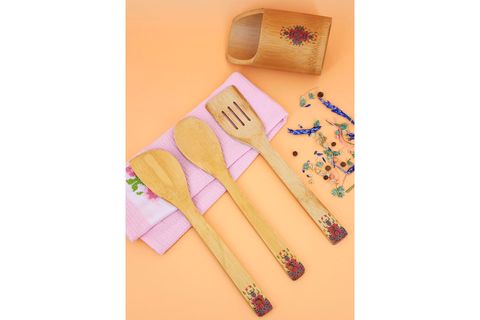 CASTLE SEKİZLİ BAMBU DESENLİ KAŞIK SETİ VE HAVAN