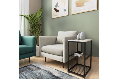 TEDİ METAL AYAKLI DEKORATİF TEL RAFLI YAN SEHPA, BEJ