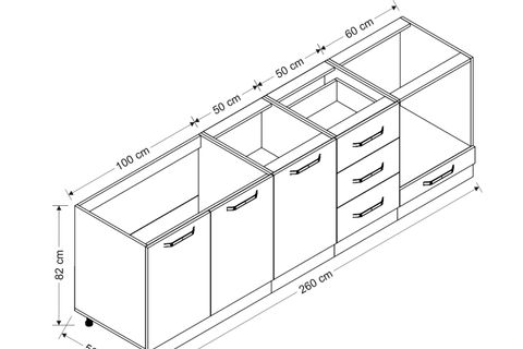 MİNAR 260 CM MUTFAK DOLABI BEYAZ ANTRASİT 260-A6-ALT MODÜL