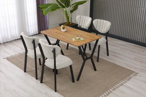 ELİS MUTFAK MASA TAKIMI, 4 SANDALYE, CEVİZ, 110X70 CM, KREM